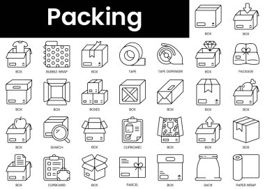 Set of outline packing icons. Minimalist thin linear web icon set. vector illustration.