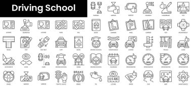 Set of outline driving school icons. Minimalist thin linear web icon set. vector illustration.