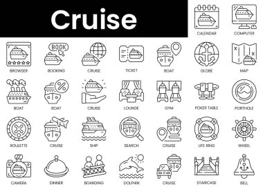 Set of outline cruise icons. Minimalist thin linear web icon set. vector illustration. clipart