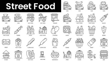 Set of outline street food icons. Minimalist thin linear web icon set. vector illustration.