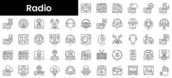 Conjunto Iconos Radio Contorno Minimalista Conjunto Iconos Web Lineal Delgada — Archivo Imágenes Vectoriales