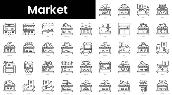 Conjunto Iconos Del Mercado Minimalista Conjunto Iconos Web Lineal Delgada — Vector de stock