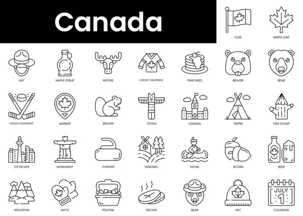 Conjunto Iconos Canada Contorno Minimalista Conjunto Iconos Web Lineal Delgada — Archivo Imágenes Vectoriales
