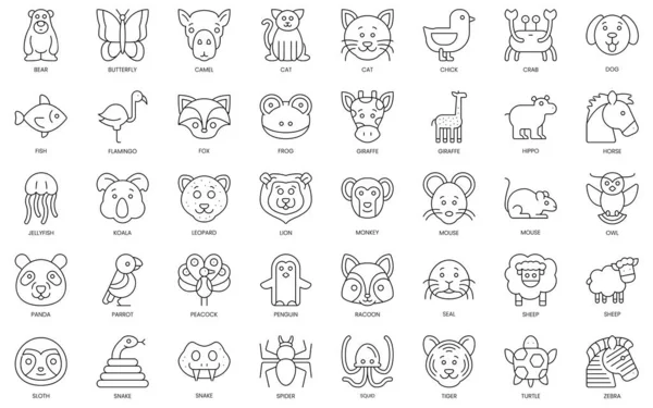Set Outline Animals Icons Minimalist Thin Linear Web Icons Bundle — Stock Vector