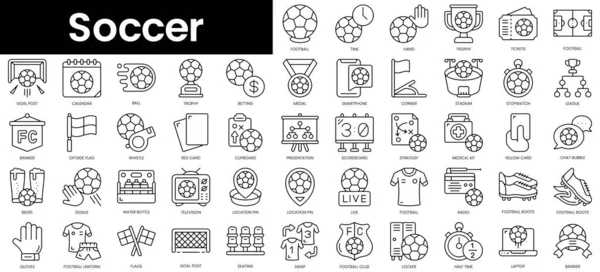 Set Outline Soccer Icons Minimalist Thin Linear Web Icon Set — Stock Vector