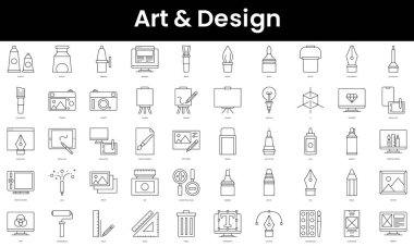 Tasarım ve sanat simgeleri seti. Minimalist ince doğrusal ağ simgesi seti. vektör illüstrasyonu.