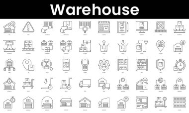Set of outline warehouse icons. Minimalist thin linear web icon set. vector illustration.