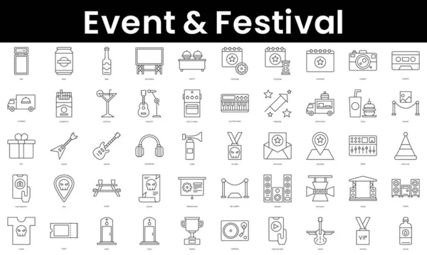 Set Van Outline Event Festival Iconen Minimalistische Dunne Lineaire Web — Stockvector