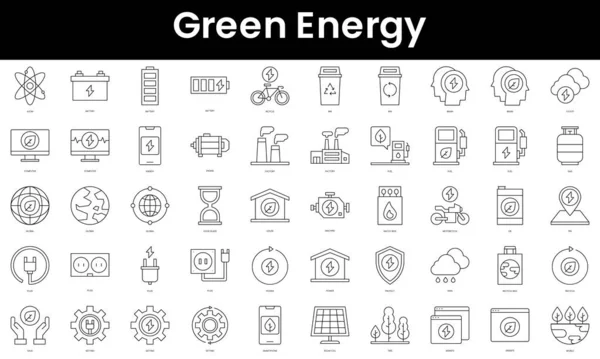 Набор Очертаний Зеленой Энергии Икон Минималистский Тонкий Линейный Набор Иконок — стоковый вектор