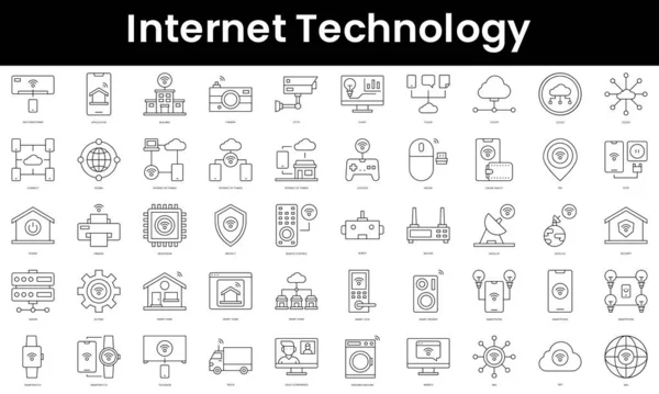 Conjunto Iconos Tecnología Internet Esquema Minimalista Conjunto Iconos Web Lineal — Vector de stock