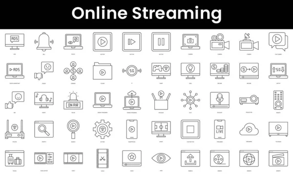 Conjunto Ícones Streaming Online Conjunto Ícones Lineares Finos Minimalistas Ilustração — Vetor de Stock