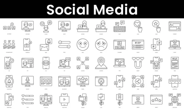 Set Outline Social Media Icons Minimalist Thin Linear Web Icon — Stock Vector