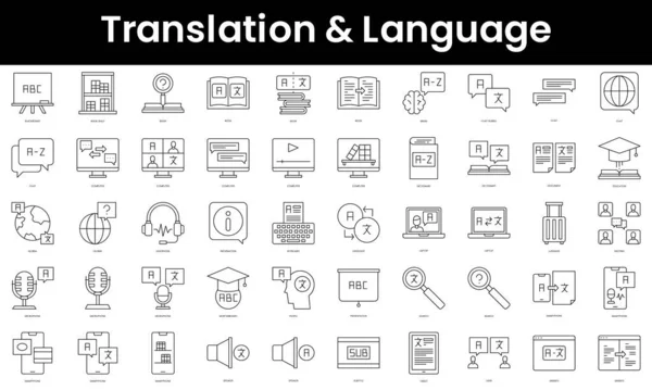 Conjunto Iconos Traducción Idioma Minimalista Conjunto Iconos Web Lineal Delgada — Archivo Imágenes Vectoriales