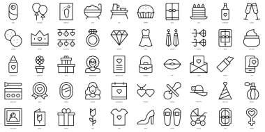 Anneler Günü Simgeleri 'nin ana hatları. İnce çizgili sanat simgeleri paketi. Vektör illüstrasyonu