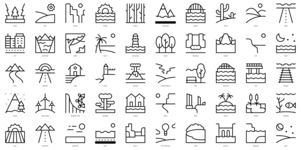 Set Von Einfachen Umrissen Landschaften Symbole Thin Line Art Icons — Stockvektor