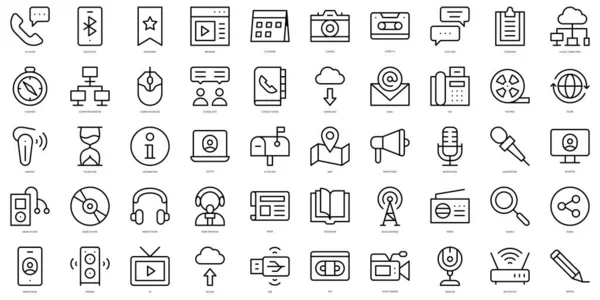 Set Von Einfachen Umrissen Kommunikation Und Medien Icons Thin Line — Stockvektor