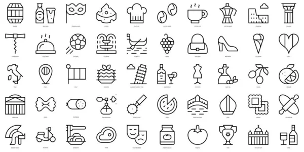 Set Simple Outline Italy Icons Thin Line Art Icons Pack — Stock Vector