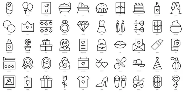 Set Simple Outline Mothers Day Icons Thin Line Art Icons — Stock Vector