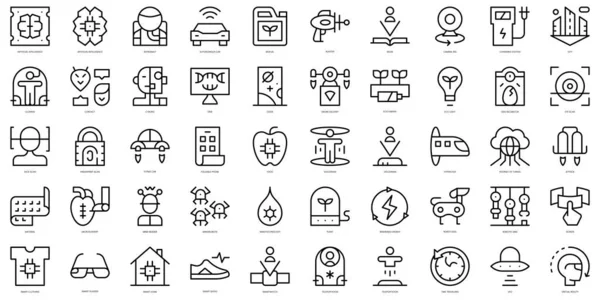 Set Simple Outline Technology Future Icons Thin Line Art Icons — Stock Vector