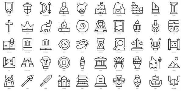 Set Simple Outline History Icons Thin Line Art Icons Pack — Stock Vector