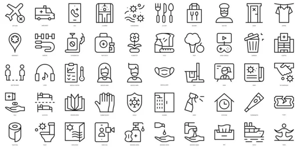 Set Von Einfachen Umrissen Quarantäne Symbole Thin Line Art Icons — Stockvektor