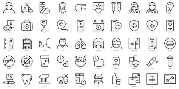 Set Simple Outline Health Icons Thin Line Art Icons Pack — Stock Vector