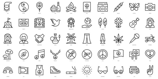 Set Simple Outline Hippies Icons Thin Line Art Icons Pack — Stock Vector