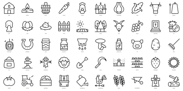 Állítsa Egyszerű Vázlat Falu Icons Vékony Vonalú Művészeti Ikonok Vektorillusztráció — Stock Vector