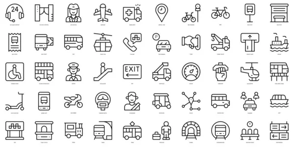 Set of simple outline public transportation Icons. Thin line art icons pack. Vector illustration