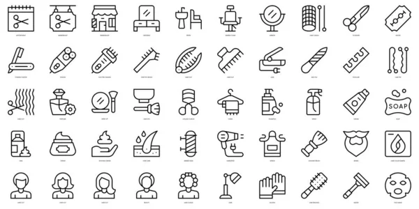 Set Simple Outline Hairdressing Barbershop Icons Thin Line Art Icons — Stock Vector