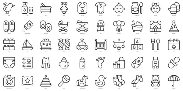 Set Simple Outline Baby Shower Icons Thin Line Art Icons — Stock Vector