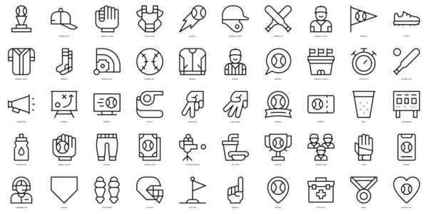 Set Von Einfachen Umrissen Baseball Symbole Thin Line Art Icons — Stockvektor