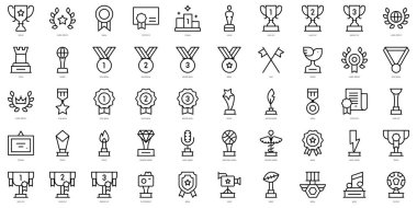 Basit taslak ödül simgeleri seti. İnce çizgili sanat simgeleri paketi. Vektör illüstrasyonu