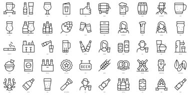 Bir dizi basit bira ikonu. İnce çizgili sanat simgeleri paketi. Vektör illüstrasyonu