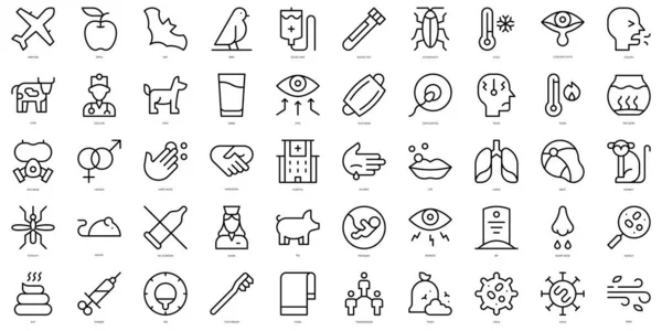 Set Von Einfachen Umrissen Virenübertragung Symbole Thin Line Art Icons — Stockvektor