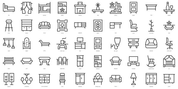 Set Von Einfachen Umrissen Möbel Ikonen Thin Line Art Icons — Stockvektor