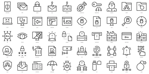 Conjunto Esquemas Simples Delitos Cibernéticos Iconos Paquete Iconos Arte Línea — Vector de stock