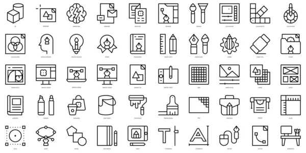 Conjunto Iconos Diseño Gráfico Contorno Simple Paquete Iconos Arte Línea — Archivo Imágenes Vectoriales