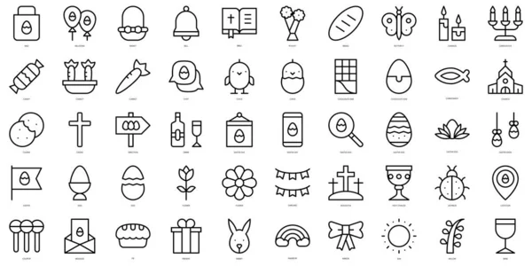 Set Simple Outline Easter Day Icons Thin Line Art Icons — Stock Vector