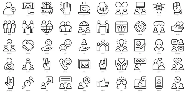 Set Simple Outline Friendship Icons Thin Line Art Icons Pack — Stock Vector