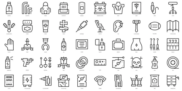Set Simple Outline Tattoo Studio Icons Thin Line Art Icons — Stock Vector