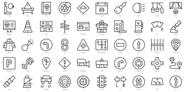 Set Simple Outline Driving School Icons Thin Line Art Icons — Stock Vector