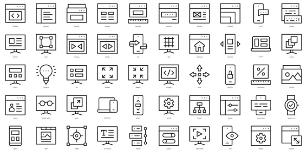Conjunto Iconos Diseño Responsivo Contorno Simple Paquete Iconos Arte Línea — Archivo Imágenes Vectoriales