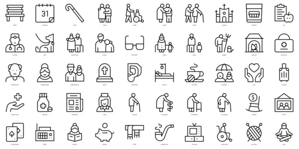 Set Simple Outline Old Age Icons Thin Line Art Icons — Stock Vector