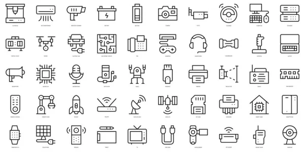 Set Simple Outline Technology Icons Thin Line Art Icons Pack — Stock Vector