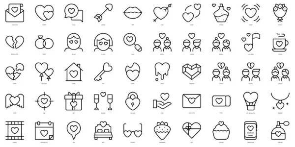 Conjunto Esquemas Simples Iconos Amor Paquete Iconos Arte Línea Delgada — Vector de stock