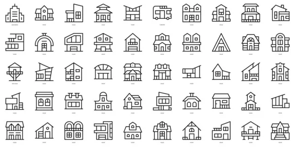Set Simple Outline Type Houses Icons Thin Line Art Icons — Stock Vector
