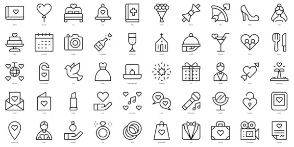 Set Simple Outline Wedding Icons Thin Line Art Icons Pack — Stock Vector