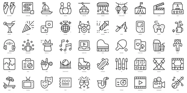 Conjunto Iconos Entretenimiento Esquema Simple Paquete Iconos Arte Línea Delgada — Vector de stock