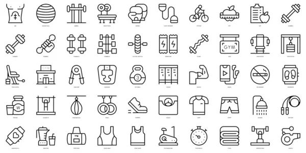 Set Von Einfachen Umrissen Fitness Symbole Thin Line Art Icons — Stockvektor